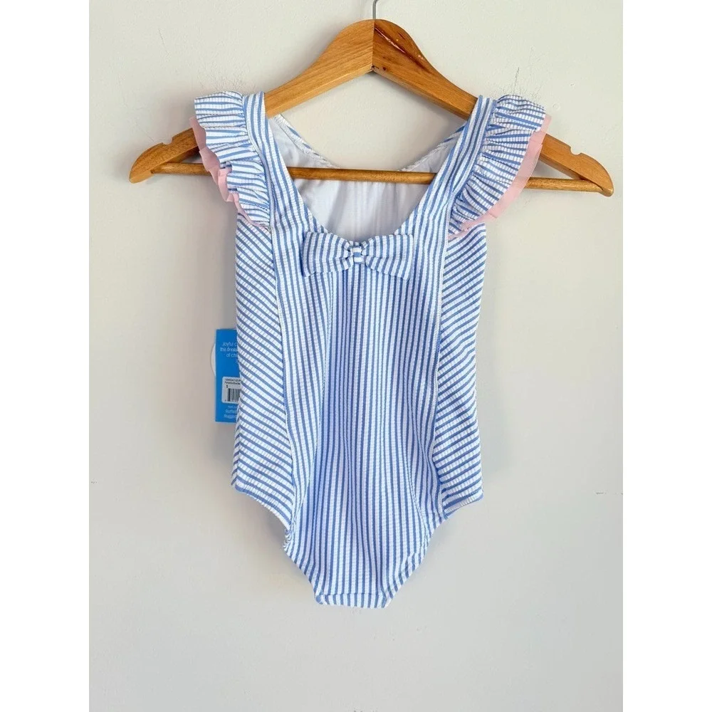 Ruffle Buts Seersucker Striped One Piece Swimsuit Size 5 Ruffle Beach